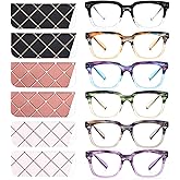CHOFILORD 6 Pack Fashion Reading Glasses for Women Men Blue Light Blocking Oversized Square Readers with Spring Hinge