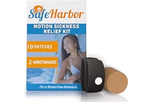 SafeHarbor Motion Sickness Relief and Anti Nausea Kit for Your Cruise Essentials | 2 Motion Sickness Bands 10 Natural + Herbal Relief Patches| Works for Children and Adults | Helpful E-Book Included