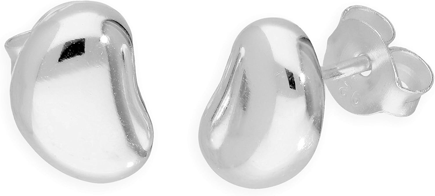 Sterling Silver Kidney Bean Shaped 3D Stud Earrings Amazon.co.uk