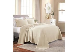 Superior Cotton Fleur De Lis Bedspread Set, Warm Blankets, All-Season Bedding, Bedroom Decor, Decorative Boho Medallion Coverlet, Includes 1 Bedspread, 1 Pillow Sham, Twin, Ivory