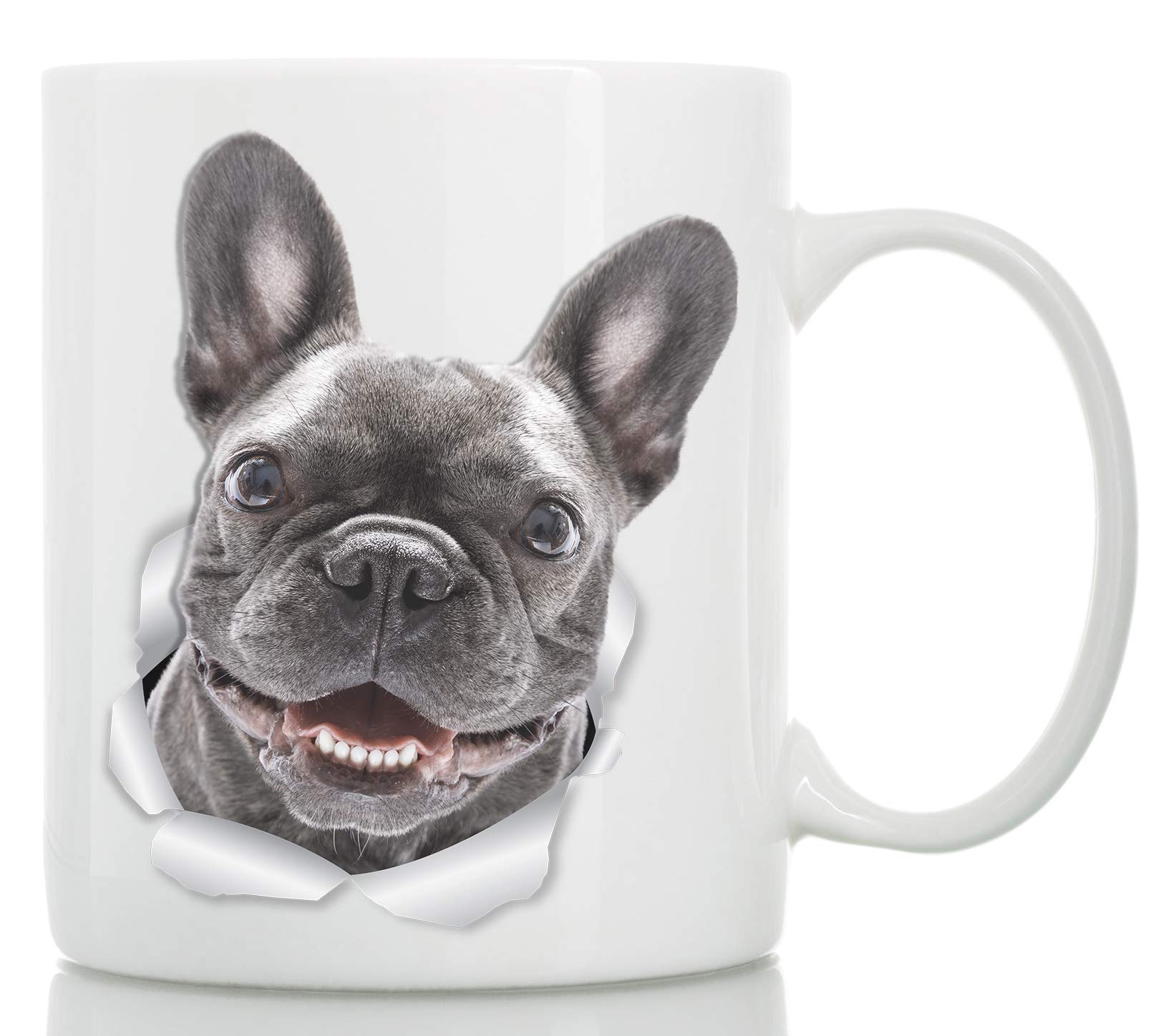 Winston & Bear Ceramic French Bulldog Mug - 11oz, White, U-Shape, Microwave & Dishwasher Safe for Dog Lovers