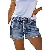 Pink Queen Women's High Waisted Denim Shorts Casual Ripped Summer Hot Short Jeans Frayed Distressed Jeans Shorts with Pockets