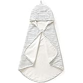 MakeMake Organics Organic Cotton Hooded Towel Baby Toddler GOTS Certified Organic Cotton Beach Poncho Towel Large Absorbent Non Toxic Neutral (Navy Stripes, Diagonally 35"x35")
