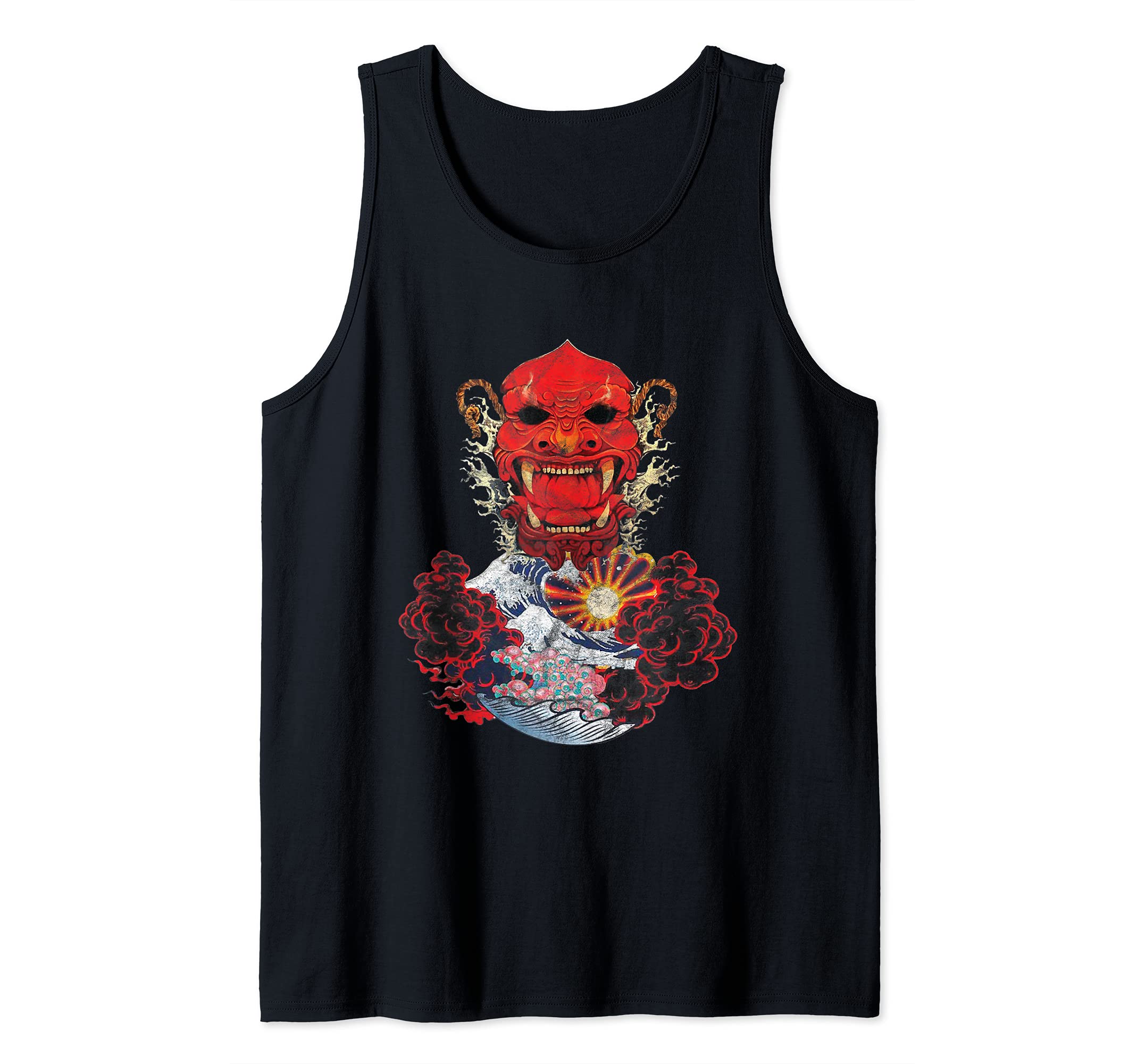 Japanese Red Samurai Oni Mask Ogre Kanagawa Wave Demon Tank Top