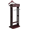Proman Products Norstar Suit Valet Stand VL16245 with Detachable Hanger, Trouser Bar, Tie Bars, Mirror Tray & Drawer, 20”W x 15” D x 49”H, Mahogany