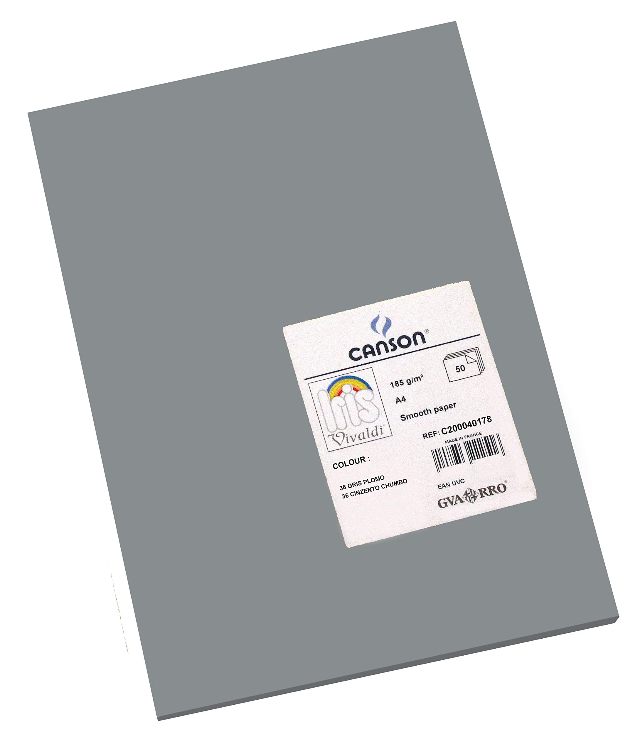 CansonIris Vivaldi A4 185 GSM Smooth Colour Paper - Dark Grey (Pack of 50 Sheets)