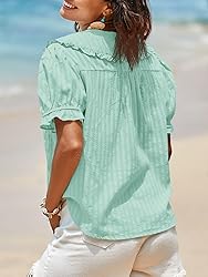 Tankaneo Women's Puff Sleeve Shirts Peter Pan