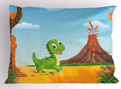 Kids Pillow Sham Cartoon Style Cute Baby Dinosaur Walking