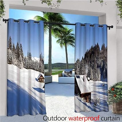 Amazon Com Cobedecor Winter Balcony Curtains Log Cabins In The