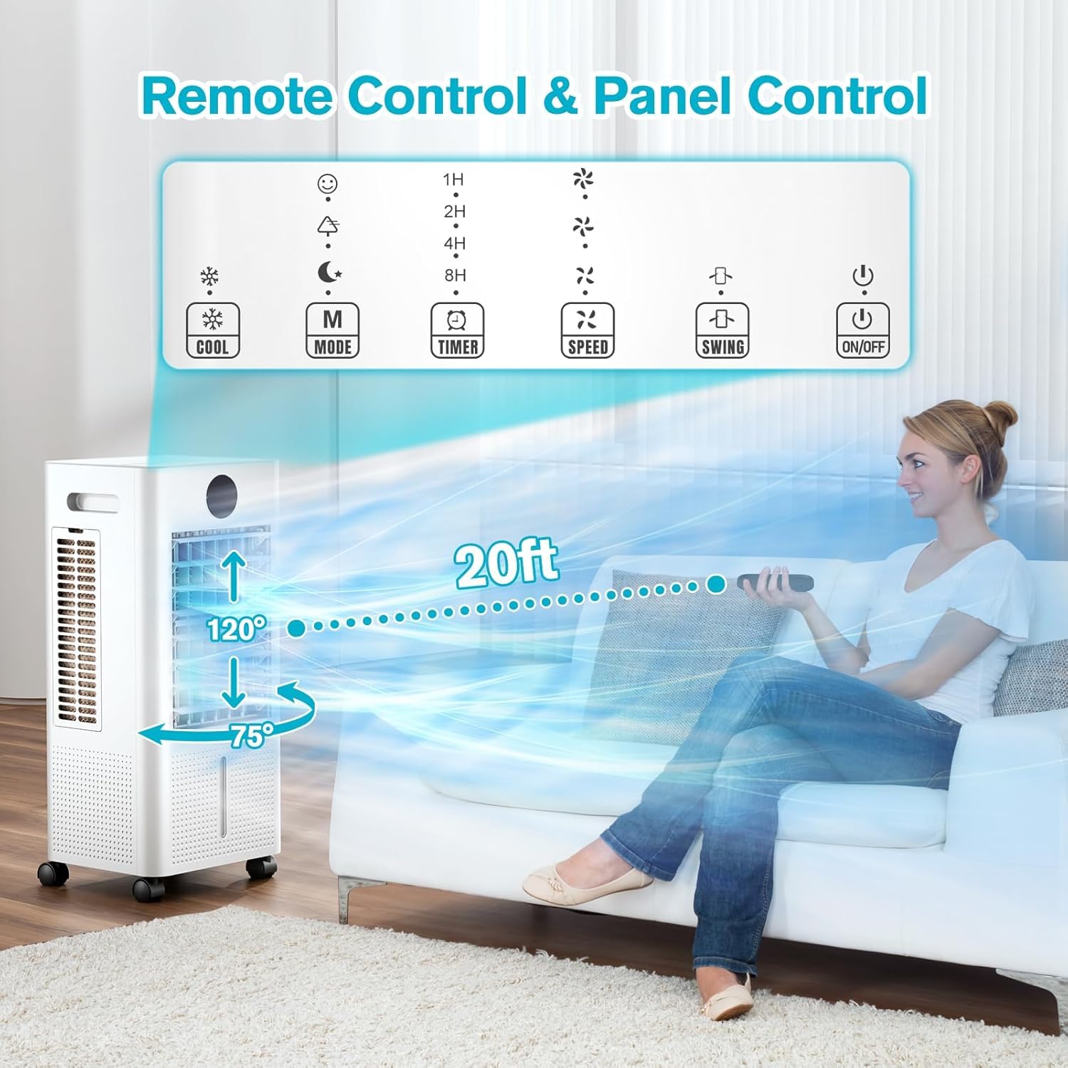 Windowless Portable Air Conditioner, 12H Timer & 2-Gal Tank, 3-IN-1 Portable AC Unit with Remote, 75°Oscillation, 3 Modes & 3 Speeds, Ultra-Quiet 24