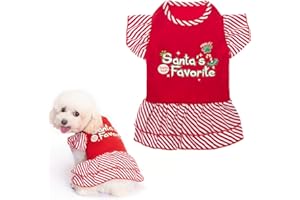 EXPAWLORER Dog Christmas Dress for Small Dogs,Puppy Costumes Pet Clothes Holiday Girl Dogs Shirt with Santa's Favorite Pattern,Party Dog Vest Dresses Cat Apparel Sweater Warm Skirt