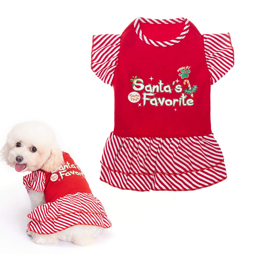EXPAWLORER Dog Christmas Dress for Small Dogs and Cats, Girl Dog Dress Skirt Santa's Favourite Holiday Xmas Costume Party Pet Clothes Festive Puppy Clothing Shirt, Medium