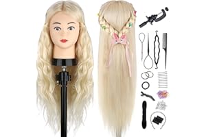 Mannequin Head with 80% Real Hair, TopDirect 24" Blonde Hair Styling Hairdressing Cosmetology Mannequin Manikin Training Practice Head with Clamp and Tools