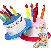 Novelty Place Plush Happy Birthday Cake Hat (2Pcs, Blue & Pink) - Unisex Adult Size Fancy Dress Party Hats - Perfect as Party Favors, Costume Accessories - Cake & 5 Multicolor Candles