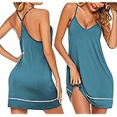Ekouaer Women's V Neck Racerback Sleeveless Nightgown