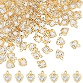 Hobbspring 150Pcs Heart Metal Charm Rhinestone Love Charms Crystal Dangle Pendants Light Gold Heart Charm Small Hole Iron Charms for Necklace Earring Bracelet Jewelry Making