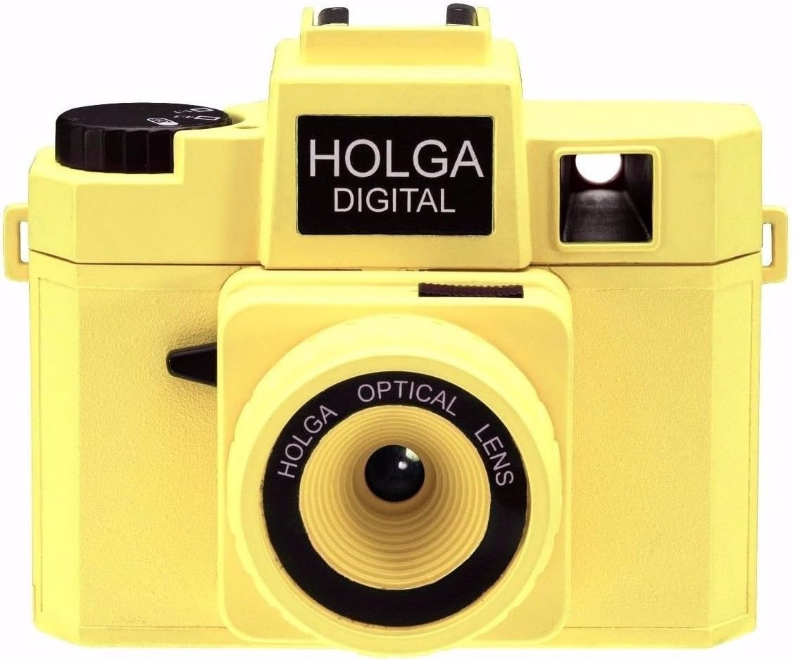 Holga Digital Camera 8MP Low Noise CMOS Color Sensor F2.8 or F8.0 Selectable Ratio 4:3 or 1:1 Auto Dark Circle Feature, Wi-Fi SD Card Support, Best Compact Point and Shoot Digital Camera - Neon Yellow