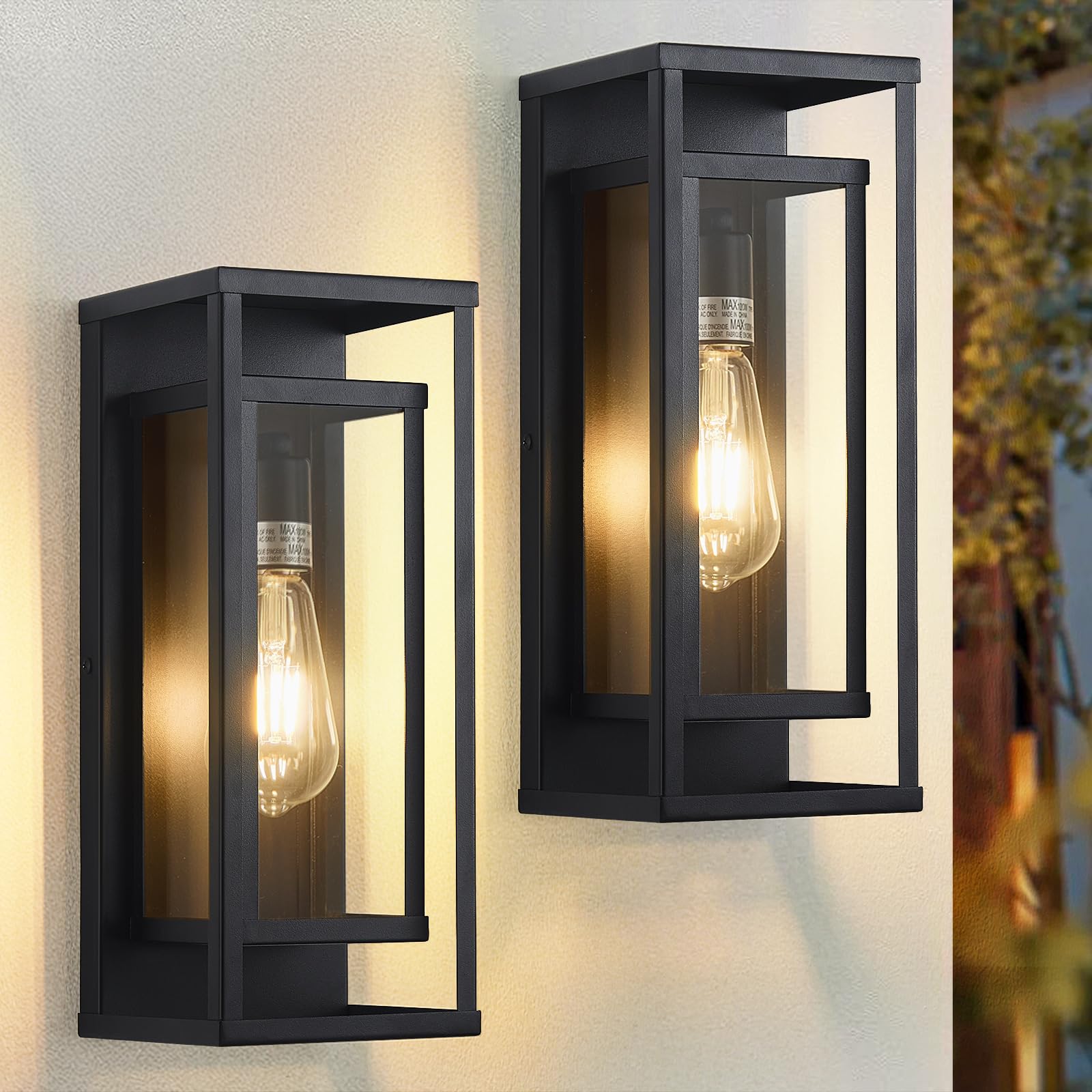 Photo 1 of AIBISOD 14" Outdoor Wall Lights Fixtures, Black Exterior Lighting Fixtures, Waterproof Outdoor Wall Lantern Modern Front Porch Lights with Clear Glass Coach Lights for Garage, Porch, Front Door 2-Pack