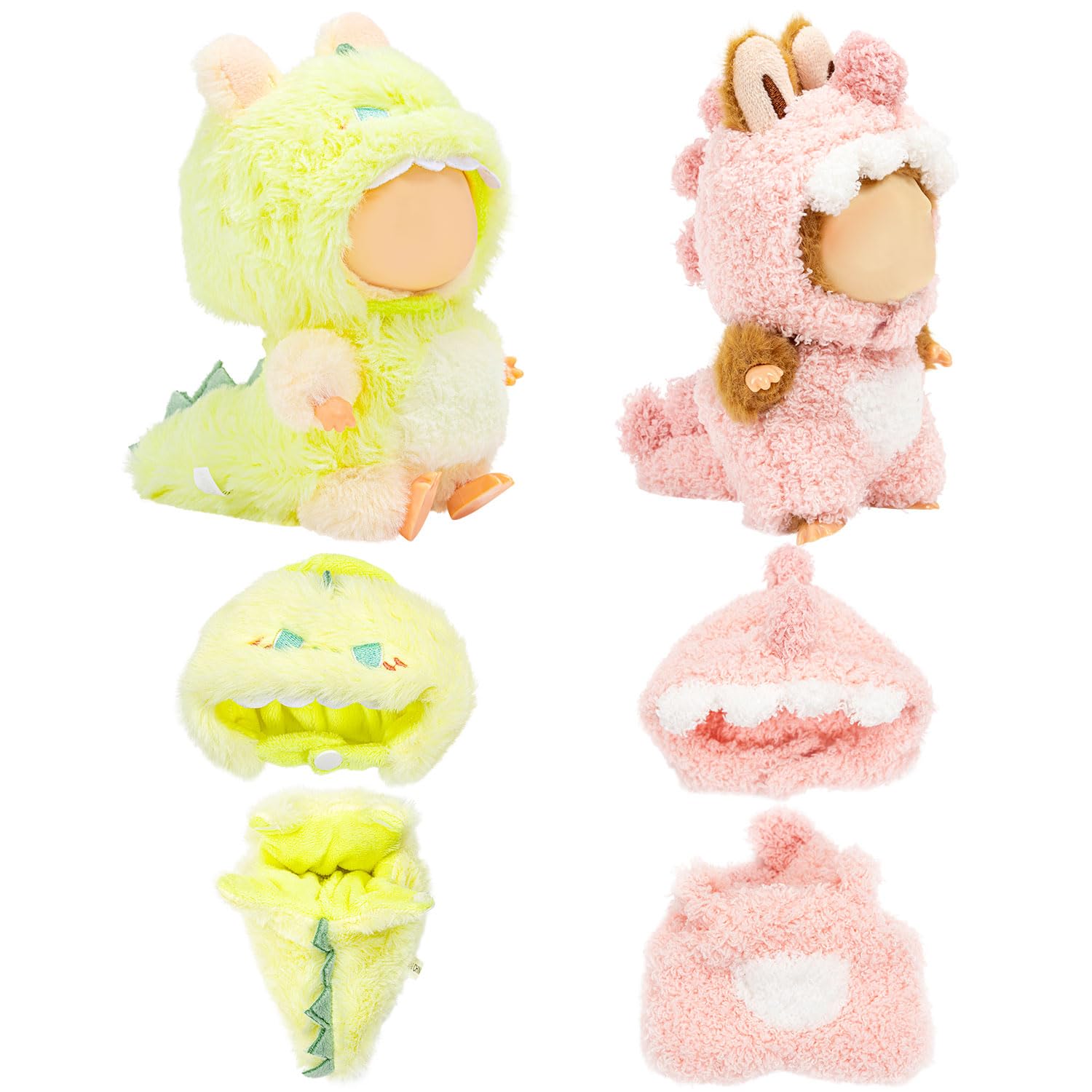 Doll Clothes for 17cm Plush Dolls, 2 Sets of Lu-bubu Doll Outfit Dress Up Clothing Set Doll Accessories, Not Include Dolls (Pink and Green)
