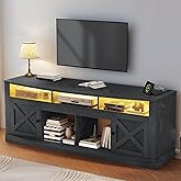 YITAHOME TV Stand for 75/80 Inch TV, Black Entertainment Center 70 Inches Wide, Media Furniture TV Table with with Power Outlet, TV Consoles for Living Room, Curved Desktop