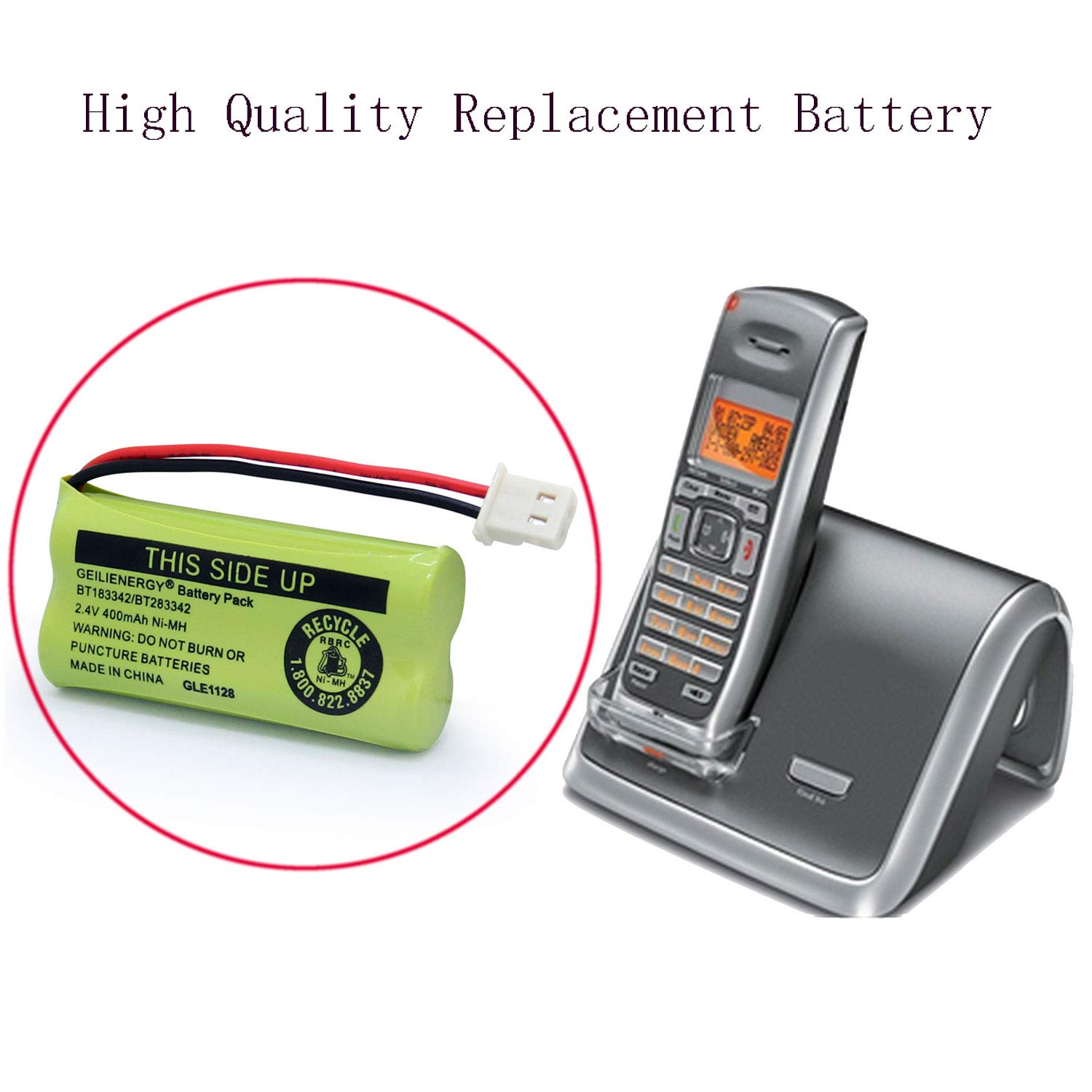 GEILIENERGY BT162342 BT262342 Battery Compatible with BT183342 BT283342 BT166342 BT266342 Vtech CS6114 CS6419 CS6719 with AT&T EL52300 CL80112 CS6719-2 Cordless Handsets (Pack of 4)
