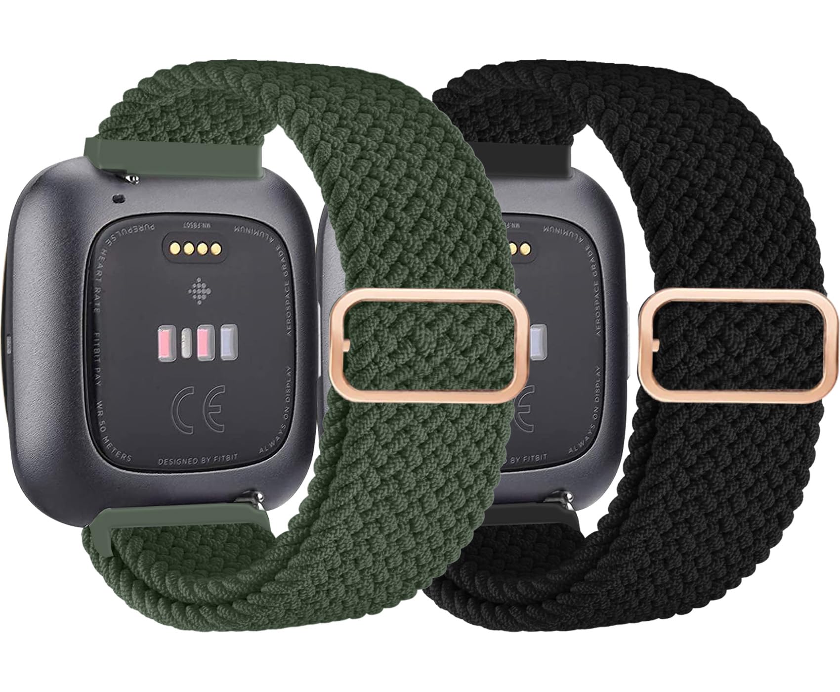 chinbersky 2 Pack Straps Compatible with Fitbit Versa 2/Versa/Versa Lite/Versa SE Nylon Strap, Soft Adjustable Braided Replacement Sport Strap, Elastic Nylon Watch Strap