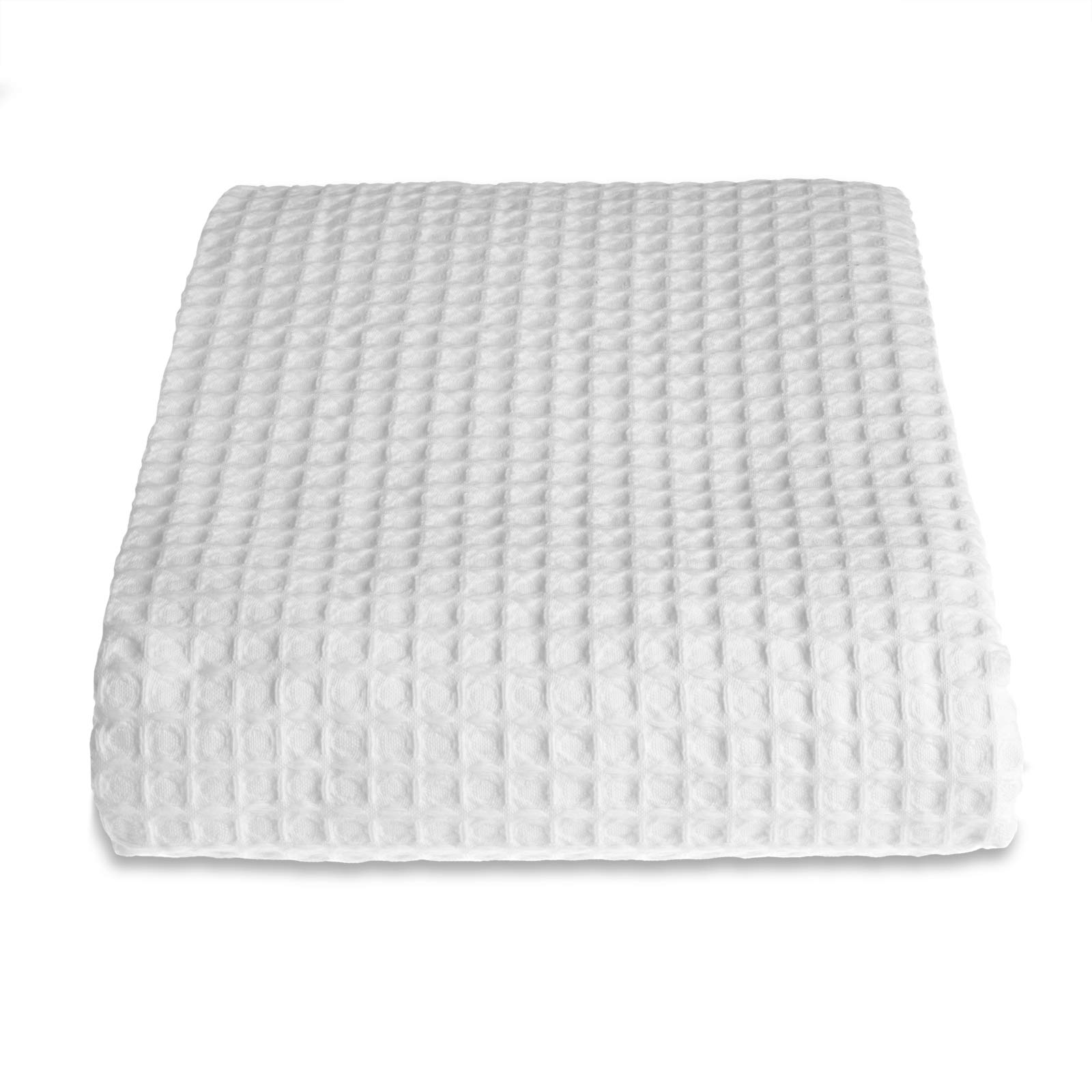 Allure Waffle Throw Blanket, 100% Cotton Luxury Double Bedspread, 175 x 225cm (White)