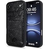 MZELQ Compatible with iPhone Air Case 2025 Silicone Card Holder, Cute Pattern Rose Flower Floral Cover for Girls Women -Black