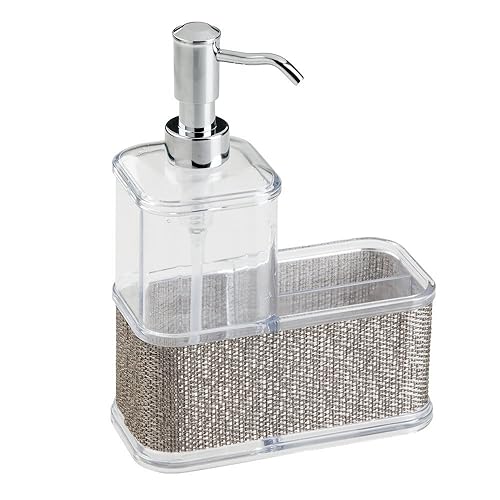 mDesign Soap Dispenser Pump with Sponge and Scrubber Caddy Organizer