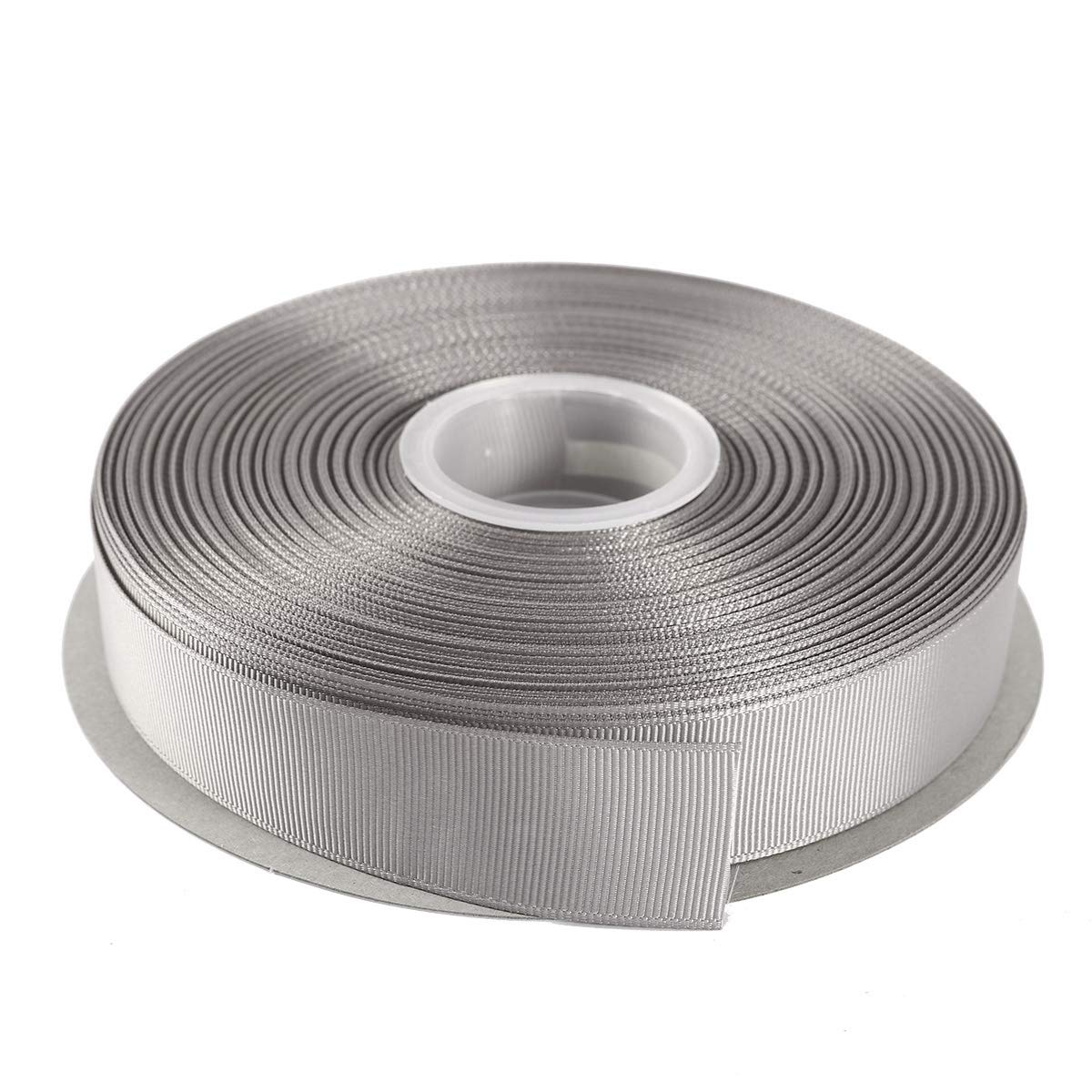 ITIsparkle 25mm Grosgrain Ribbon 45 Meters-Roll Set for Gift Wrapping Scrap Books Party Favor Hair Braids Hair Bow Baby Shower Decoration Floral Arrangement Craft Supplies, Silver Ribbon