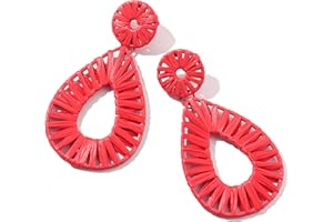 LORSOILYN Boho Raffia Earrings Statement Teardrop Earrings Drop Dangle Bohemian Earrings for Women Cute Handmade Earring