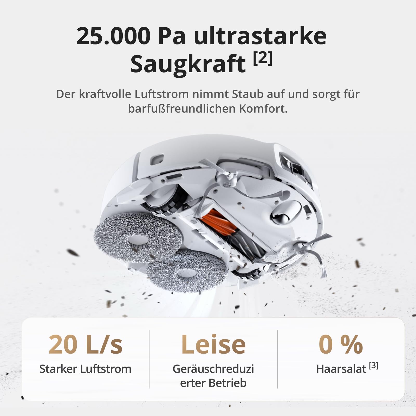 DJI ROMO S Saugroboter mit Wischfunktion, 25.000 Pa Saugkraft, Hinderniserkennung auf Drohnen-Niveau, Anti-Verwicklungsbürste, Selbstreinigende Basisstation, 200 Tage wartungsfrei, Weiß 8