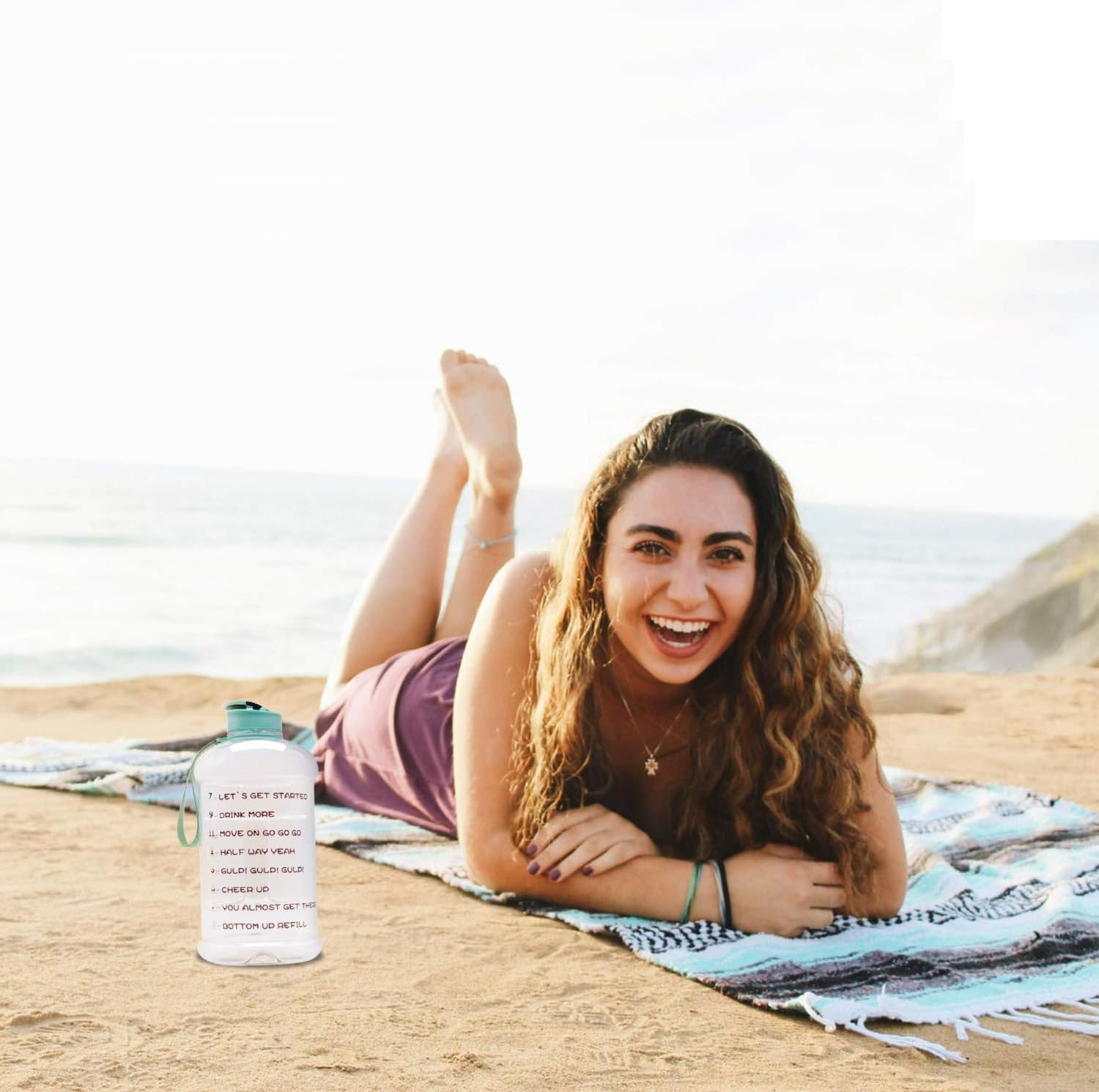 TOOFEEL Dishwasher Safe 2.2L Big Reusable Sports Water Bottle 75oz Half Gallon Water Jug with Mitivational Time Marker Container Large Capacity Canteen BPA Free Leak-Proof for Gym Fitness Athletic