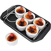 Creme Brulee Making Set - 6 Porcelain Ramekins 6 oz, 304 Stainless Steel Lifting Rack, 9" X 13" Bottom Pan
