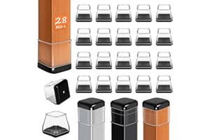 BAIPOK 28 Pcs Chair Leg Sliders for Carpet Rug, Square Chair Leg Floor Protectors Glides, Dining Room Furniture Foot Caps, Silicone Covers with Plastic Pads, No Scratches (Fit:1-1/8"~1-7/16", Clear)