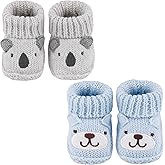 DUONITITI Newborn Knit Booties Soft Baby Sock Boots for Infant Boys Girls First Walkers 2 Pairs, 0-3 Months