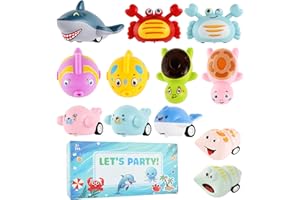 RITASTAR Small Pull Back Toy Cars Set,12 PCS Mini Racing Vehicles for Holiday Birthday Party Favors,Goodie Bag Stuffers,Classroom Prizes,Bulk Toys for Kids (Shark,Crab,Clownfish,Turtle,Dolphin,Sea Lion,Snail)