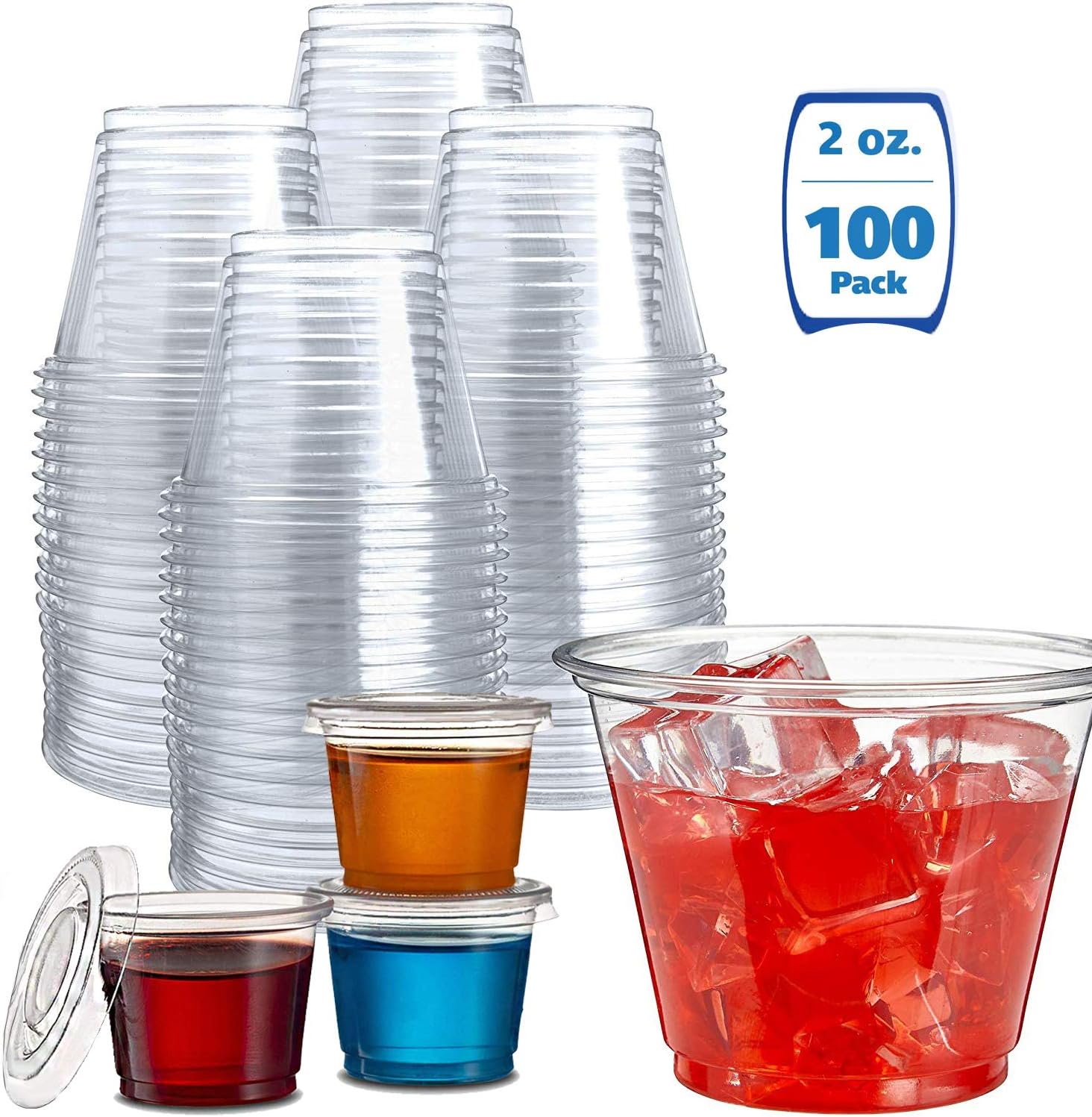 2oz Large Jello Jelly Shot Souffle Sample Portion Cups with Lids Clear Plastic Party Supplies
