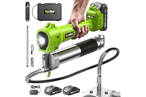 TaskStar Electric Grease Gun with Lock-On Trigger for Effortless Greasing, Cordless Grease Gun Kit, 2 Batteries, 40" Hose & L