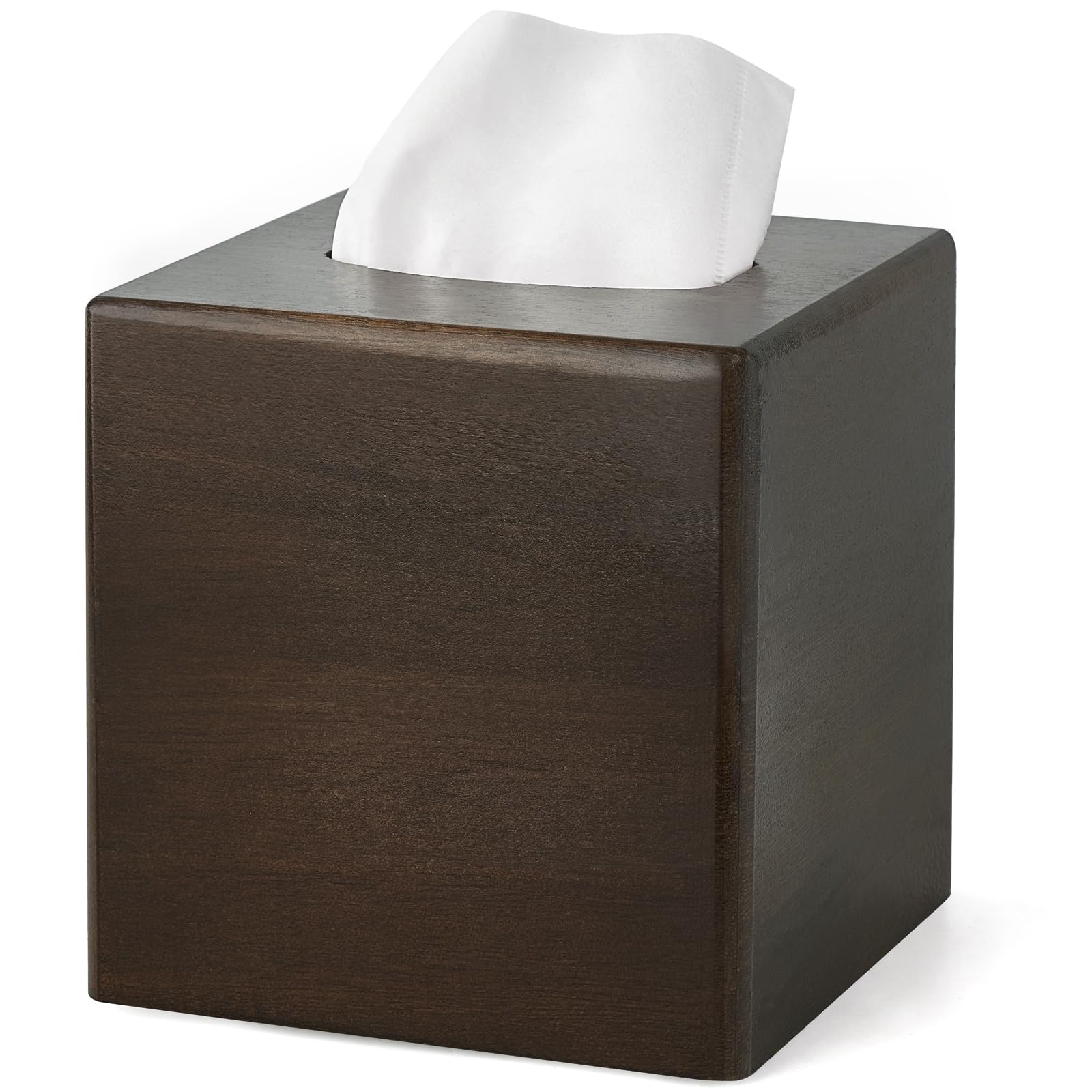 Photo 1 of Mkono Tissue Box Cover Square Open-Bottom Wood Tissue Box Holder Decorative Facial Cube Organizer Modern Farmhouse Decor for Bathroom Bedroom Dresser Living Room Office Dorm, Dark Brown