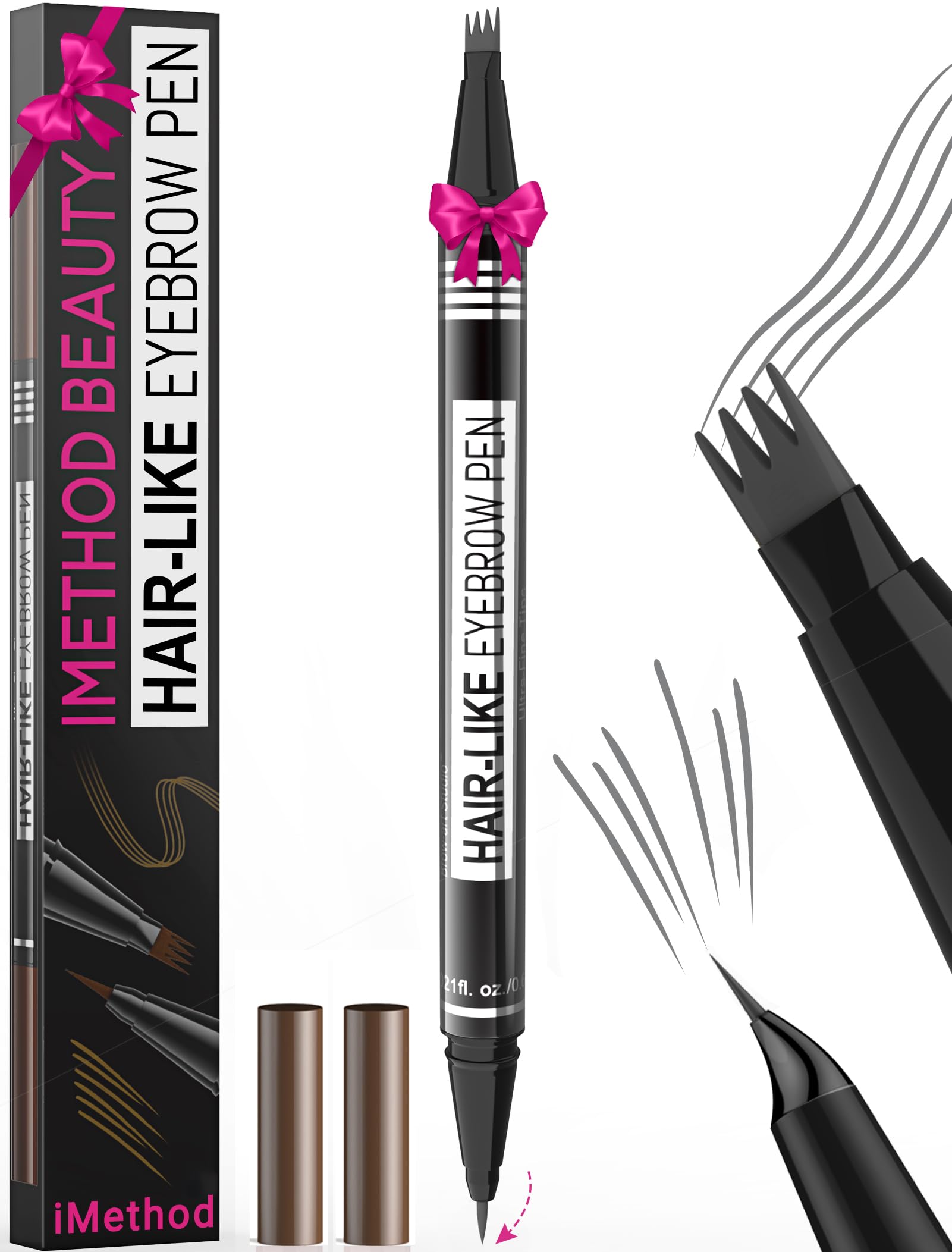 iMethod Microblading Eyebrow Pen - Eyebrow Pencil Magical 2-in-1 Dual-Ended Eye Brow Pencils for Women with 4-Fork-Tip & Precise Brush-Tip Create Natural Hair-Like Brows, Last All-Day, Grey