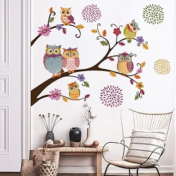 Amazon Com Decalmile Owl Tree Branch Wall Stickers Flower Wall