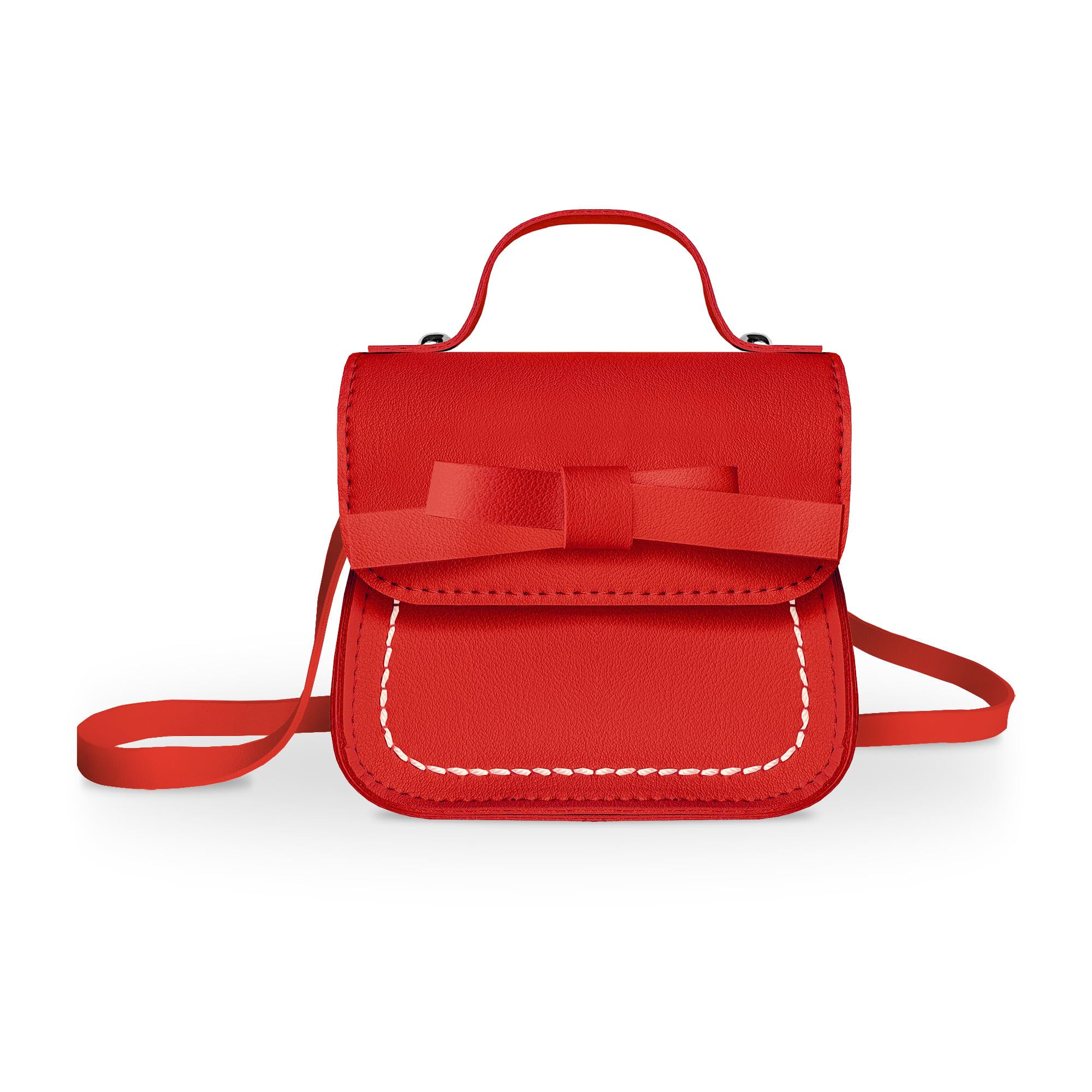 Girls Shoulder Handbag with Bow Knot Mini Flap Crossbody Purse & Wallet Set for Toddler Girls Age 2-5 Years 80-110cm/31.5"-43.3" (Red)