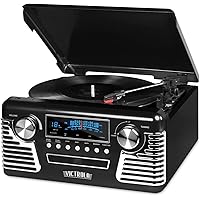 Victrola Haley Retro Bluetooth Record Player & Multimedia Center with Built-in Speakers - 3-Speed Turntable, CD Player, AM/FM