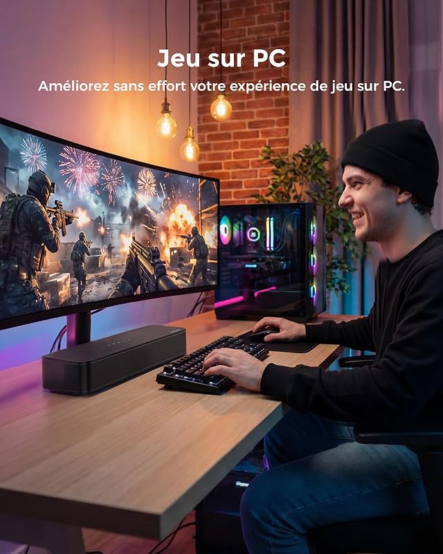 2.1ch Barre de Son TV Tout-en-Un, Puissance Crête 132W, Caisson de Basses Intégré, Barre de Son PC/Jeux, App Contrôle, 16 Pouces Haut-parleurs, BT 5.4, Opt/AUX/Montage Mural, Poseidon M20 Pro — photo 7 sur 8