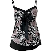 Milumia Women's Y2k Floral Print Cami Top Tie Front Layered Hem Mesh Casual Tops