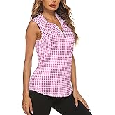 Koscacy Women's Sleeveless Golf Tennis Polo Shirts Zip Up Dry Fit Workout Tank Tops Athletic Shirt