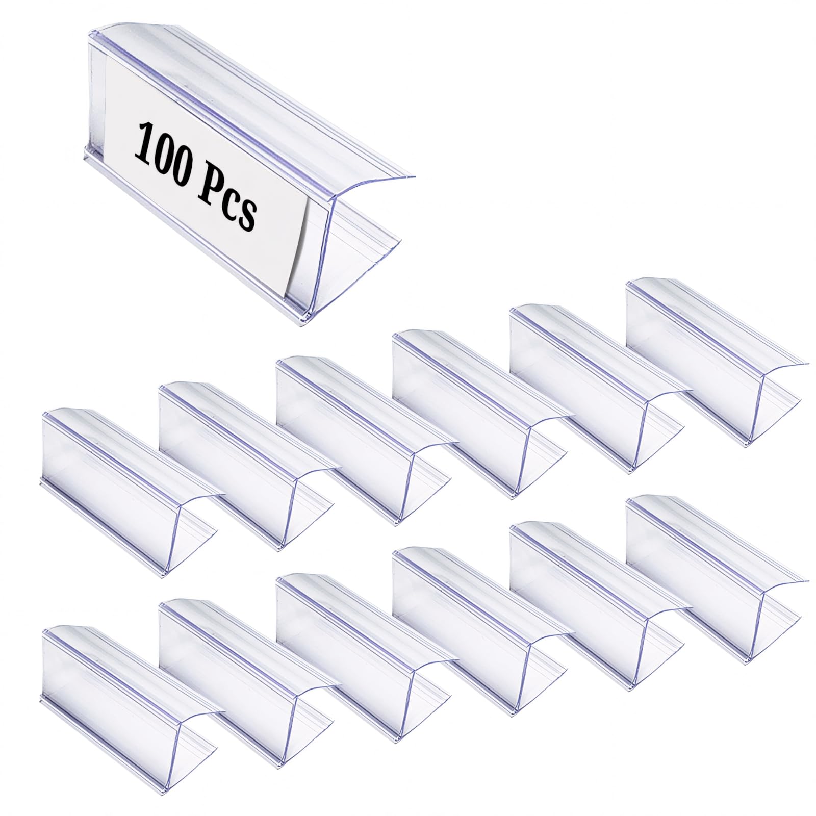 Muka 100 Pcs Wood Shelf Label Holders Clear Plastic Price Tag 2.4 in L x 1 in H for Bookshelf Shelves
