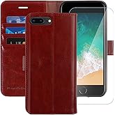 MONASAY Wallet Case Compatible for iPhone 8 Plus, iPhone 7 Plus, [Glass Screen Protector][RFID Blocking] Flip Folio Leather Cell Phone Cover with Credit Card Holder,5.5 inch, Burgundy