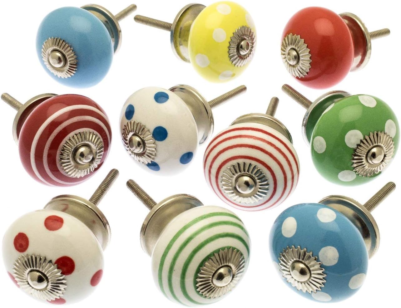 Mixed Set of Bright Coloured Cupboard Knobs x Pack 10 (MANGO-98), 40-45 mm